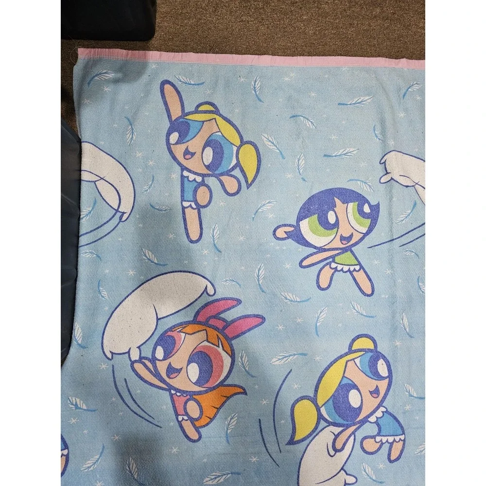Vintage Cartoon Network Powerpuff Girls Blue Kids ~90x74 Blanket 2000 USA Fabric